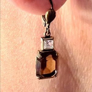 Vintage Antique Brass Amber/crystal drop earrings on French hook